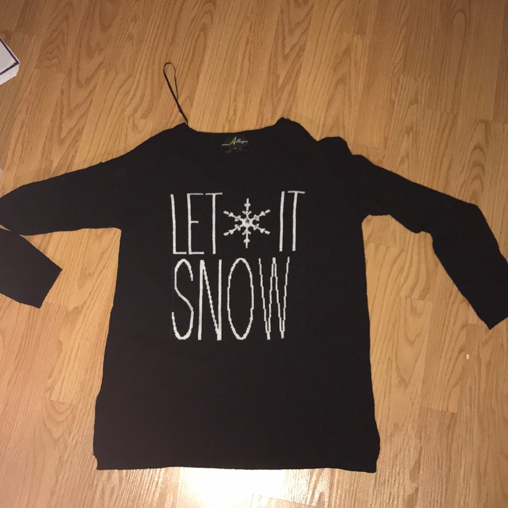 black “let it snow” sweater